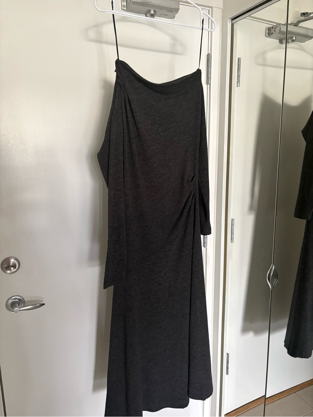 RW&CO Asymmetrical One Shoulder Grey Midi Dress